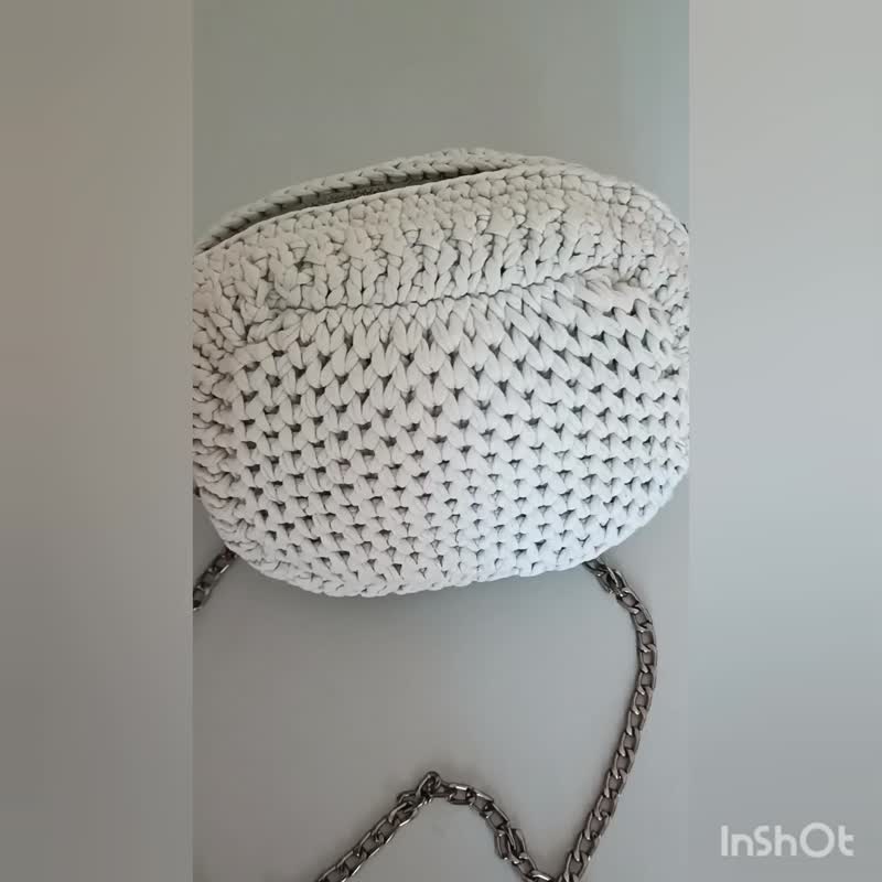 灰色的斜挎包 手工小号棉布包 带金属肩带 - 手拿包 - 棉．麻 灰色