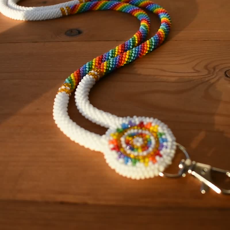 白色或黑色原生风格串珠挂绳，附串珠奖章分离选项 - 挂绳/吊绳 - 玻璃 