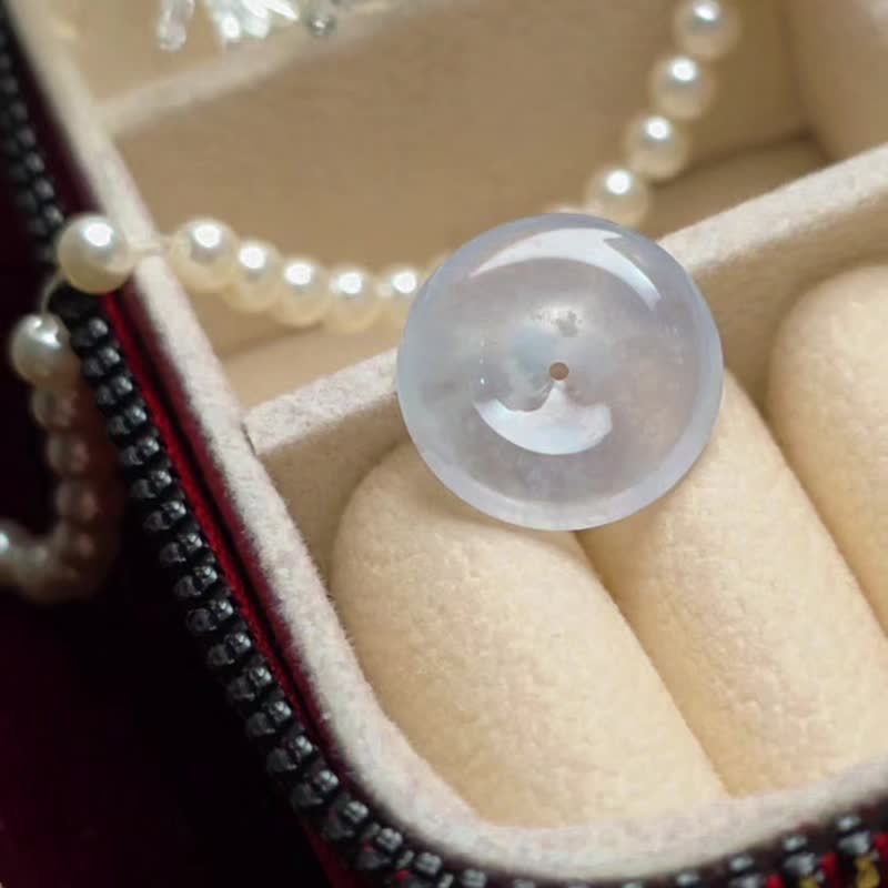 招财•贵人•圆满|木那雪花棉淡蓝紫放光平安扣|缅甸A货翡翠 - 项链 - 玉石 