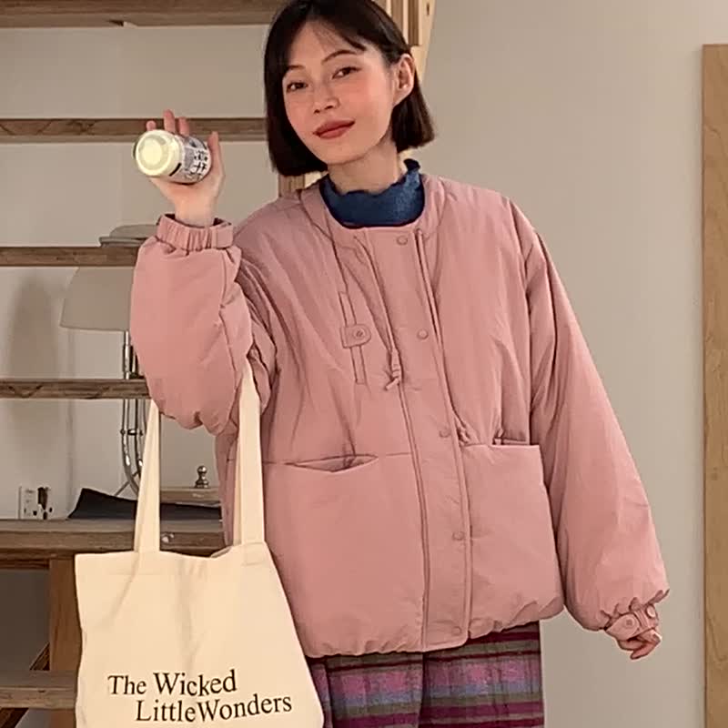 odd maker奶fufu的圆领小棉服微皱肌理感设计百搭保暖棉衣外套 - 女装上衣 - 其他人造纤维 