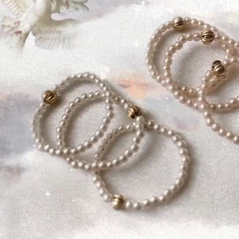 迷你贝珠弹力绳软戒指 - 戒指 - 其他材质 白色