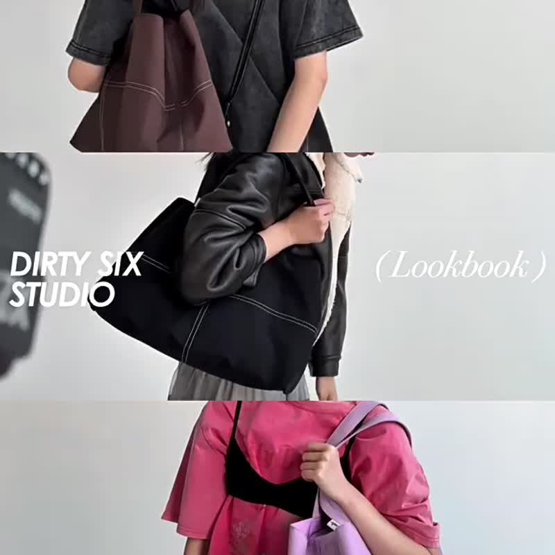 茶咖色 城市刷刷包 輕撞色 大容量購物袋 尼龍托特包 - 侧背包/斜挎包 - 尼龙 咖啡色