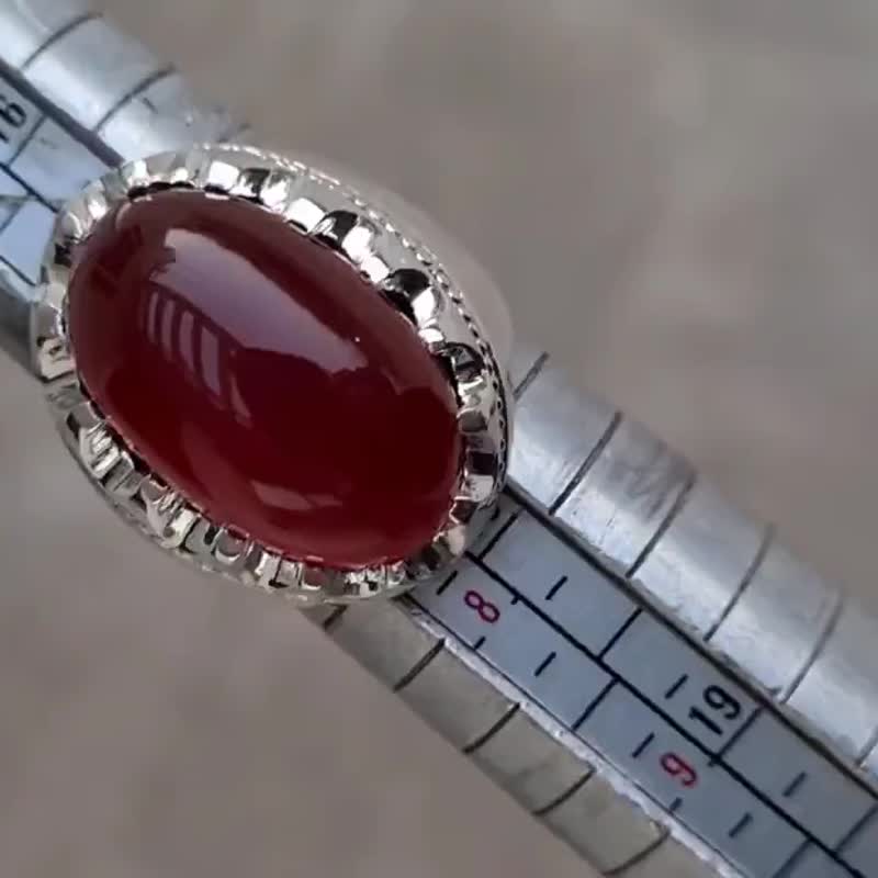 血红色玛瑙戒指，天然玛瑙，纯银，天然玛瑙饰品，男士玛瑙饰品。 - 戒指 - 宝石 红色