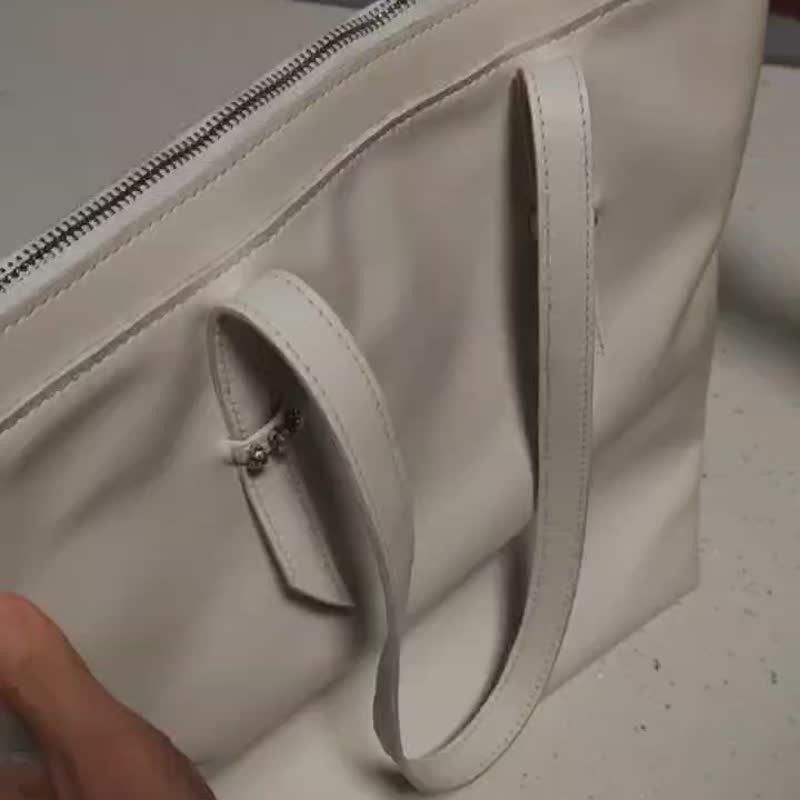 皮革手提包购物袋带水晶手工包手提包单肩包白色 - 手提包/手提袋 - 真皮 白色