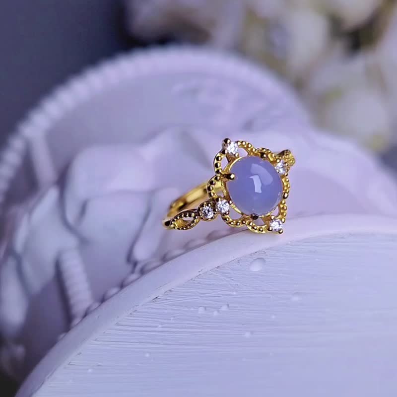 贵人运 桃花|冰浓红紫|缅甸A货翡翠冰紫纯银日系篓空蕾丝款戒指 - 戒指 - 玉石 