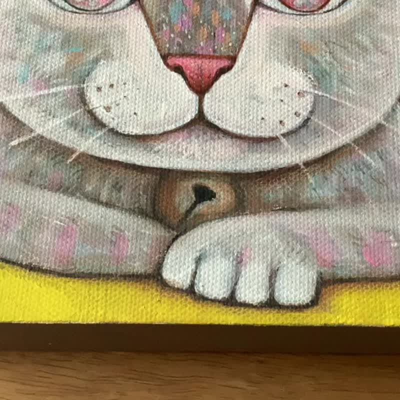 Original cat painting on canvas 15x15cm. - 墙贴/壁贴 - 压克力 粉红色