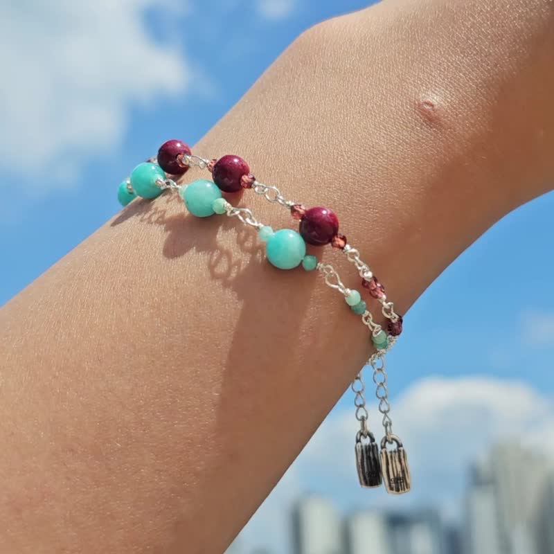 朱砂 925 纯银 手链 & 项链组 주카이 JUKAI - 手链/手环 - 半宝石 红色