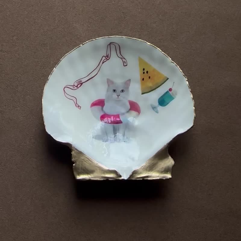 【也形】L扇贝盘 | 夏日缎带猫 | 陈列饰品收纳 | 矿盘 - 摆饰 - 贝壳 