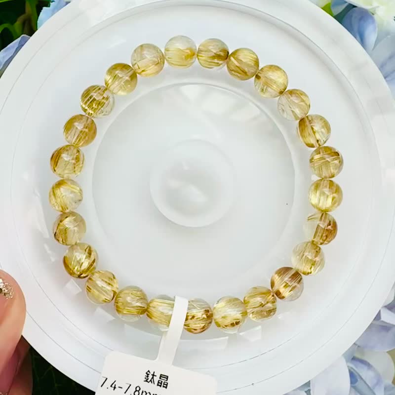 精品级玻璃透体猫眼金钛晶7.4-7.8mm15.82g主事业避邪招财旺阳气 - 手链/手环 - 水晶 金色