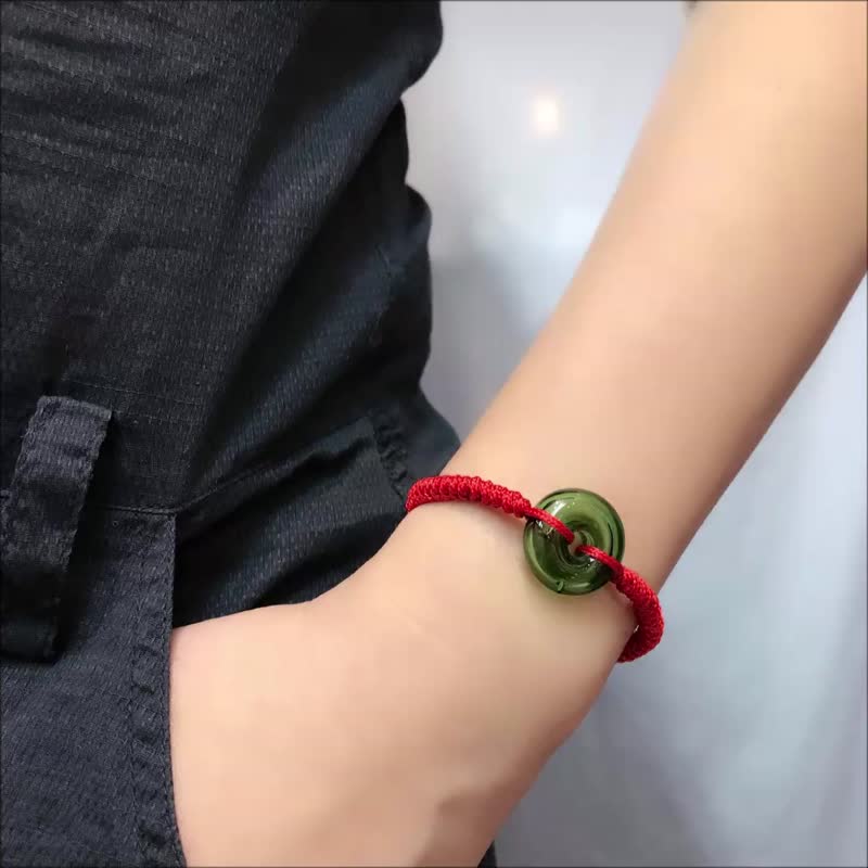 幸运红绳甜甜圈香氛手链 绿色 可注入精油扩香 编织手链 可调手围 - 手链/手环 - 琉璃 绿色