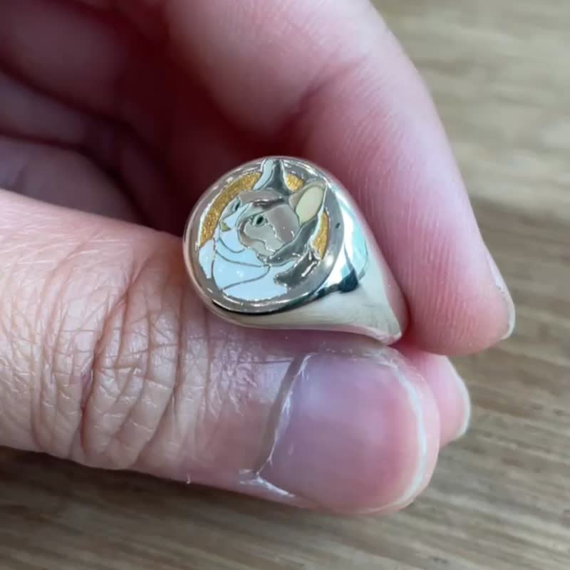 高温珐琅工艺-宠物肖像图章戒指 - 订制抱枕/饰品 - 贵金属 