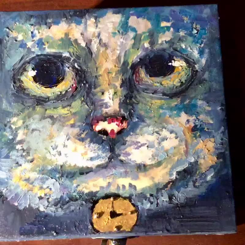 Cat wooden box,original oil mix media painting on wood,unique design gift - 收纳用品 - 木头 蓝色