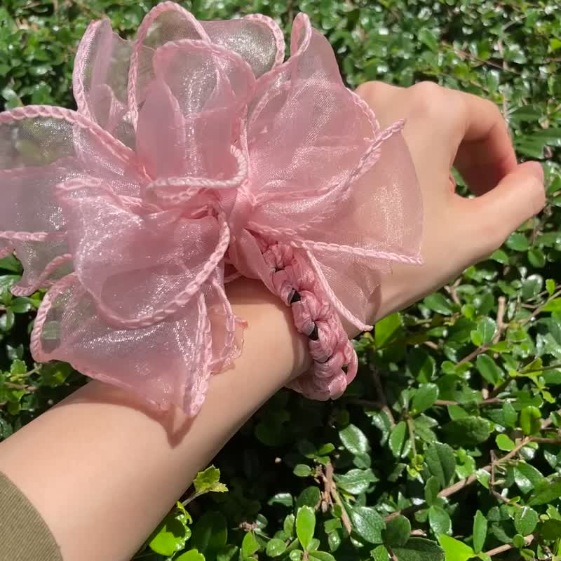 肉粉色 丝花 花型  发圈 手腕花  【亮光丝】 - 发饰 - 其他人造纤维 粉红色