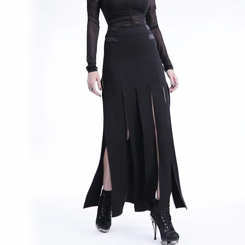 庞克骚灵针织流苏长半裙 / 最后一件 - 裙子 - 其他材质 黑色