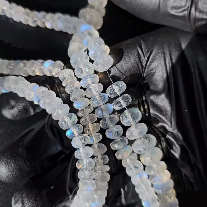 AA 彩虹月光石 925银手链 天然宝石诞生石 - 手链/手环 - 纯银 银色