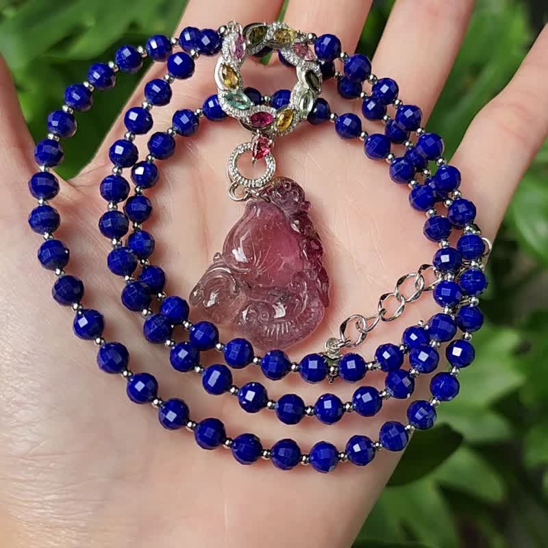 顶级 帝王青金石 碧玺 寿桃 金猴献桃 封侯 红运当头 项链 单品 - 项链 - 宝石 蓝色