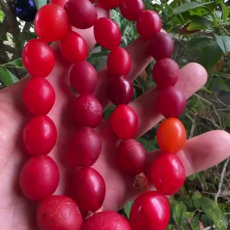 古琉璃珠项链 184克 老琉璃珠 19世纪 老珠子 收藏 古珠 贸易珠 - 项链 - 玻璃 红色