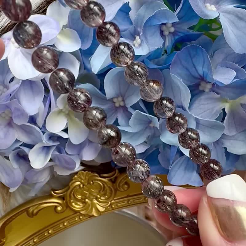 精品王者稀有黑红超七 6mm9.35g 矿多爆闪黑烟花彼岸花三轮骨干水晶 - 手链/手环 - 水晶 黑色