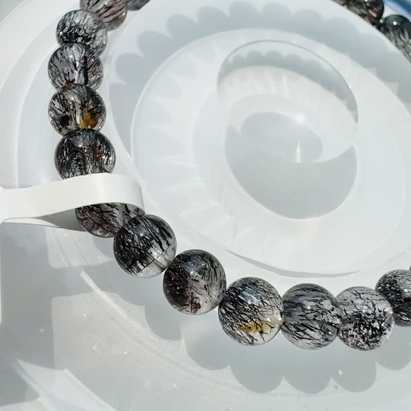 精品王者稀有黑红超七 6mm9.35g 矿多爆闪黑烟花彼岸花三轮骨干水晶 - 手链/手环 - 水晶 黑色