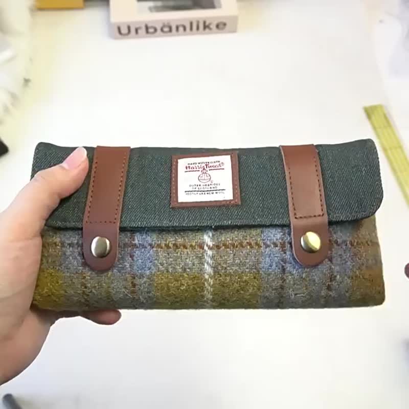 Harris Tweed英国哈里斯羊毛手工缝制复古造型笔袋收纳袋文具包 - 铅笔盒/笔袋 - 羊毛 多色