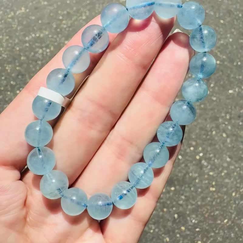 萤光仙女baby色海蓝宝水晶9mm22.4g释放压力舒缓情绪疗愈能量 - 手链/手环 - 水晶 蓝色
