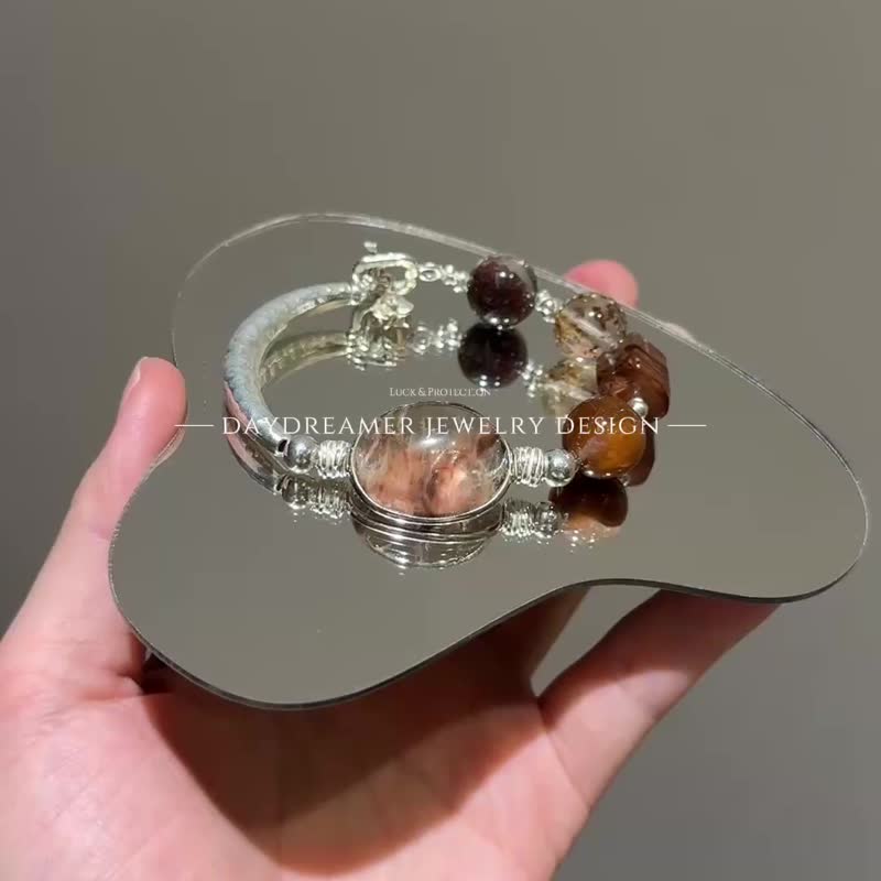 棕粉兔毛红兔毛红幽灵幽灵穿发S925纯银设计款手链 - 手链/手环 - 水晶 咖啡色