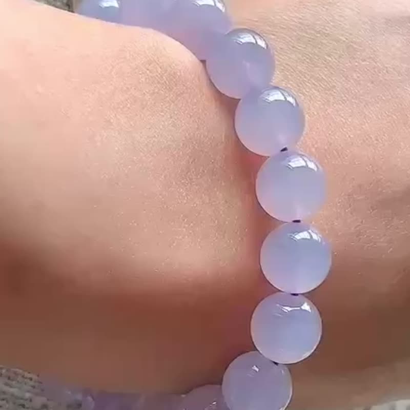 冰种翡翠天然翡翠 A玉 玉珠 玉链手链 • 冰种紫罗兰翡翠手串 - 手链/手环 - 玉石 紫色