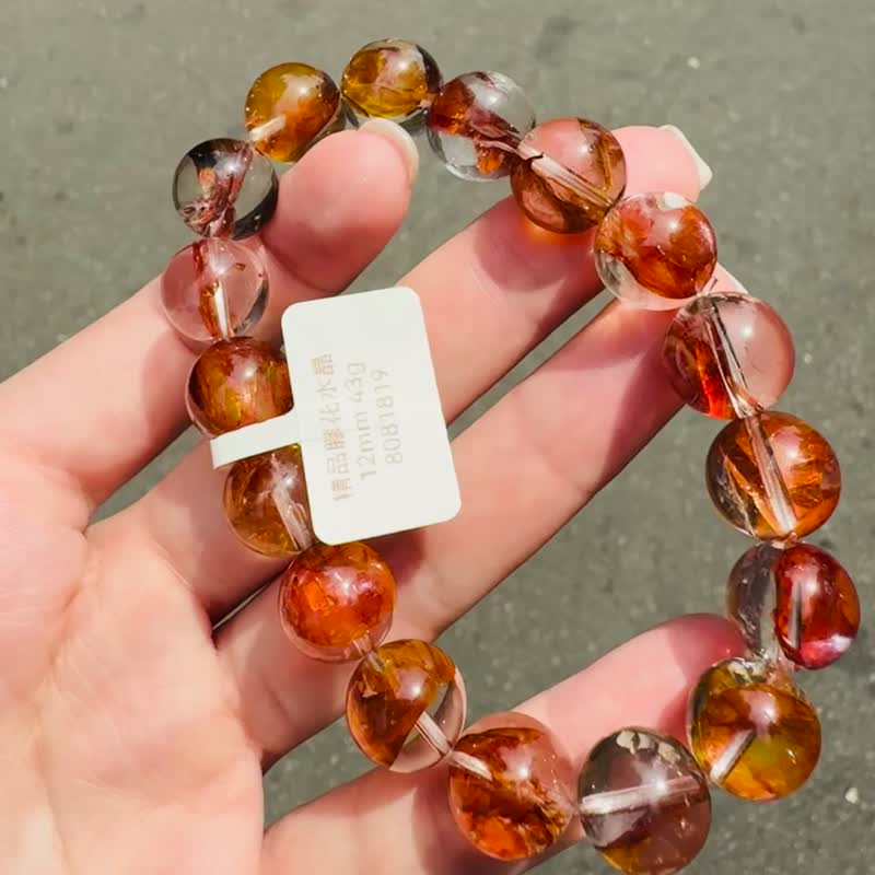 毕业级高冰体胶花水晶12mm43g开运招财辟邪挡煞净化趋吉开运人缘 - 手链/手环 - 水晶 红色