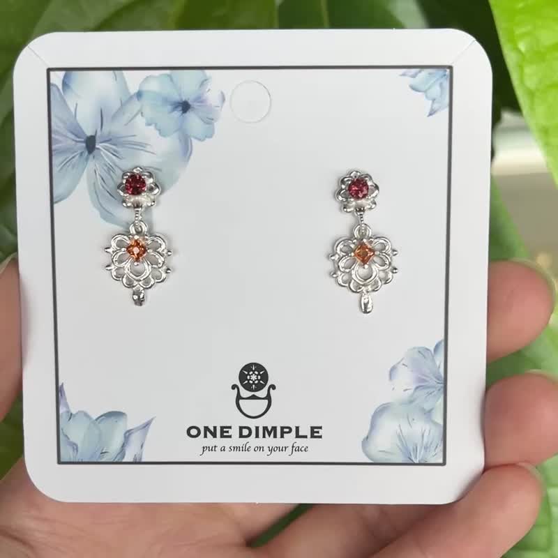 花火 刚玉 石榴石耳环  925银 - 耳环/耳夹 - 纯银 