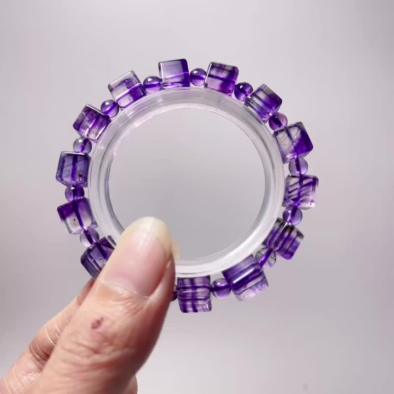 天然矿石 紫超七魔方 手链 高能量水晶 - 手链/手环 - 宝石 紫色