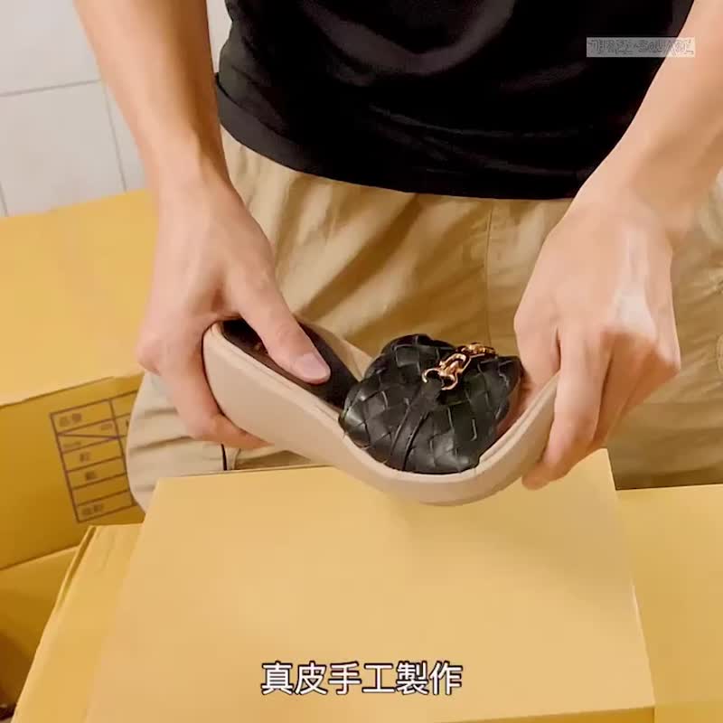 台湾制 手工真皮拖鞋 皮软 轻量 足弓支撑避震 黑色 牛皮 - 拖鞋 - 真皮 黑色