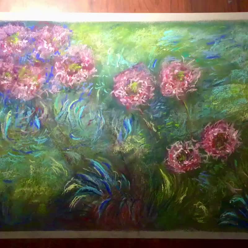 花园原创莫内灵感印象派纸上粉彩画 - 墙贴/壁贴 - 纸 粉红色