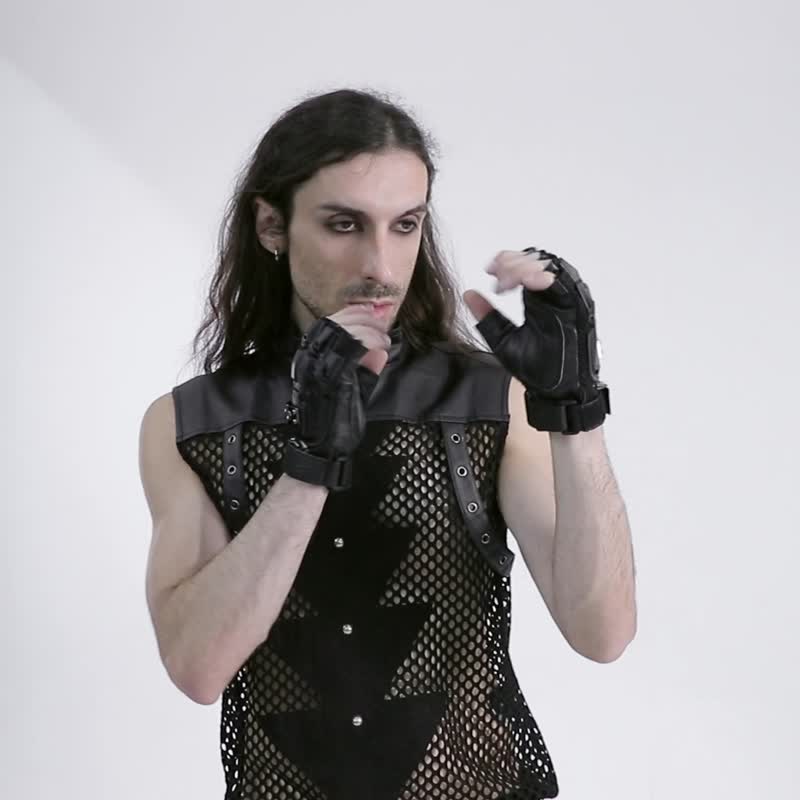 赛博庞克神域拳手铠甲手套 / 透气网布 / 羊皮 - 手套 - 其他材质 黑色