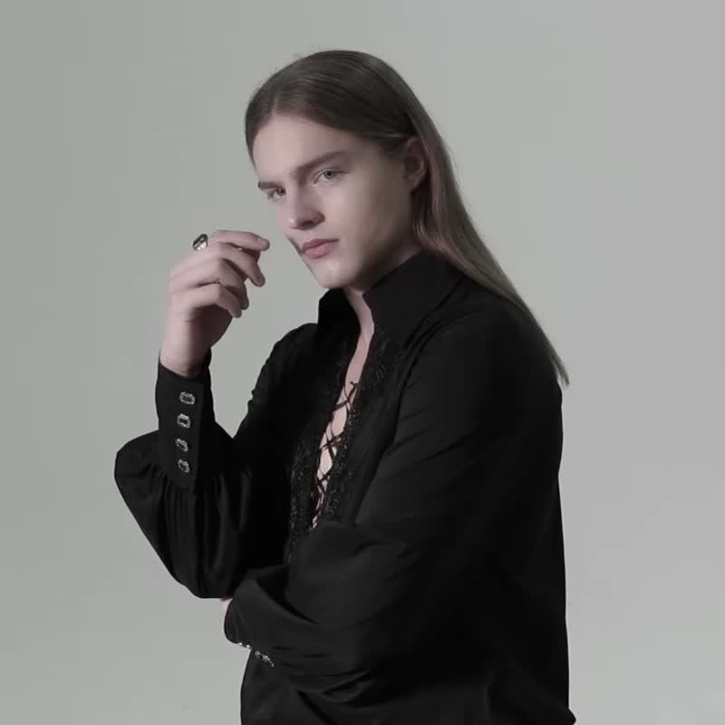 哥德火龙魔法师古典衬衫 / 宽松版型 - 男装衬衫 - 其他材质 黑色