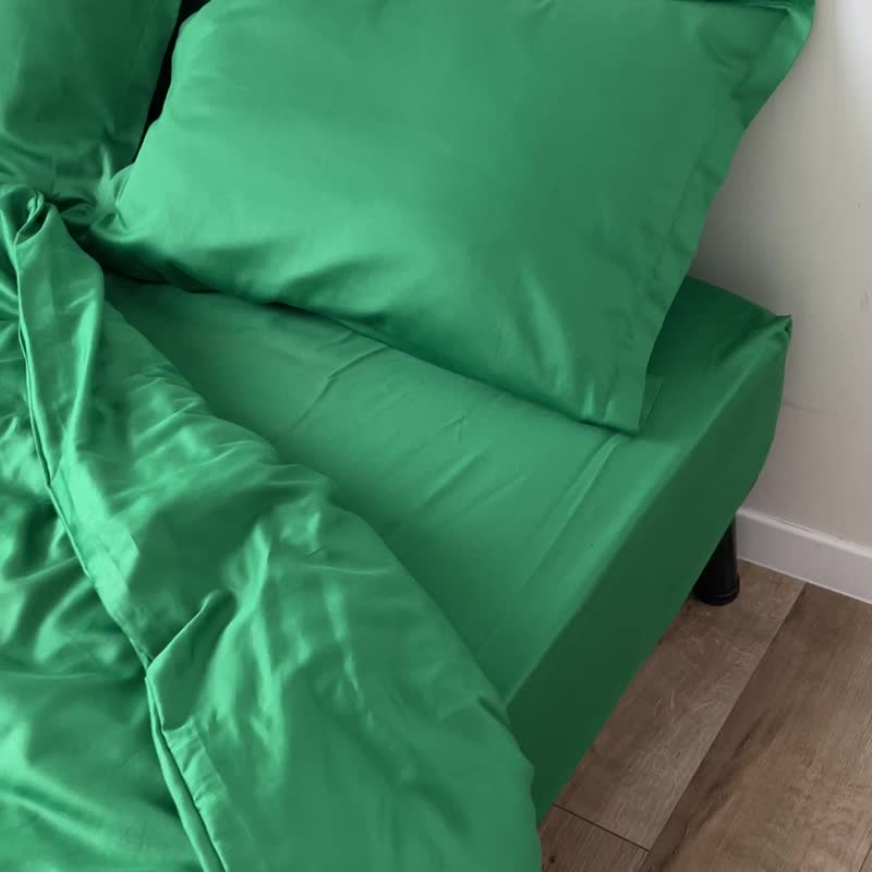 被套组，天然 100% 棉缎织，绿色 - 寝具 - 棉 绿色