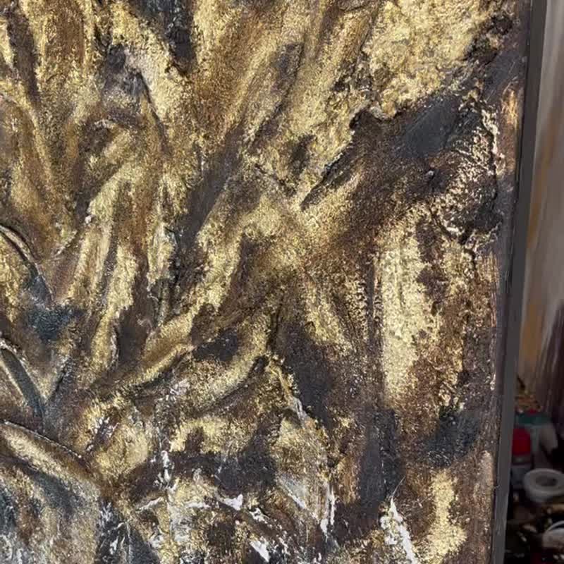 原始金色纹理油画抽象手工墙艺术装饰 - 墙贴/壁贴 - 压克力 金色