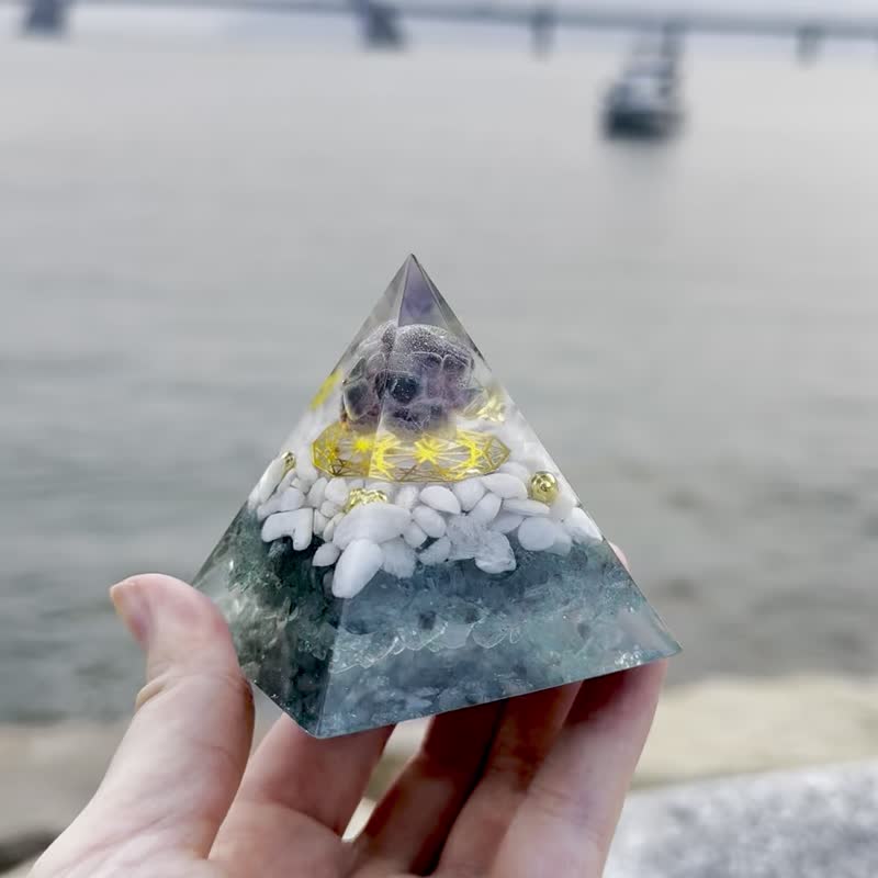 【镂空•浮离—彩萤石+月亮石+磷灰石】奥根能量塔 - 摆饰 - 水晶 