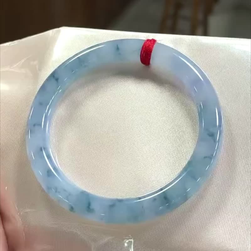冰种翡翠天然翡翠玉镯A玉手镯 玉鈪 • 冰种蓝飘花翡翠圆镯 - 手链/手环 - 玉石 蓝色