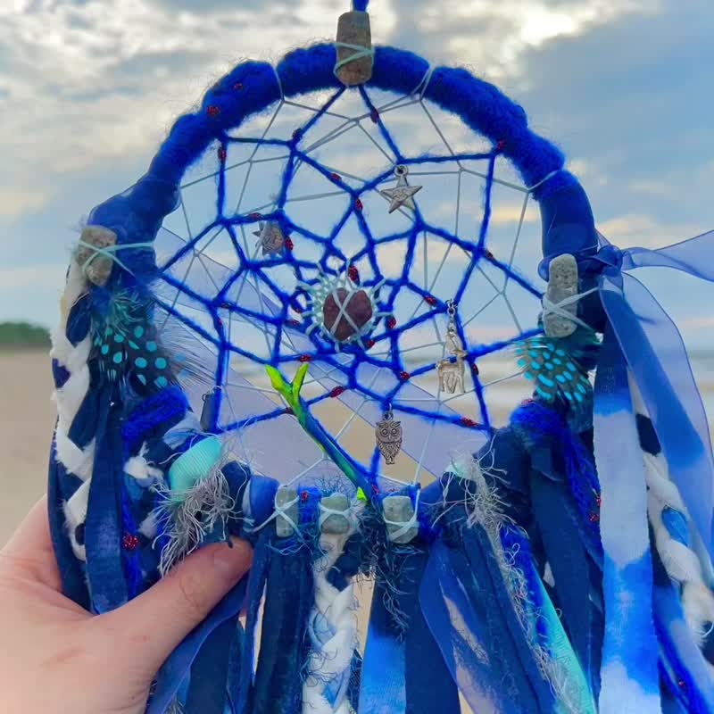 靛蓝森林 红宝石刚玉 蓝宝石刚玉 双层捕梦网 - 墙贴/壁贴 - 水晶 蓝色