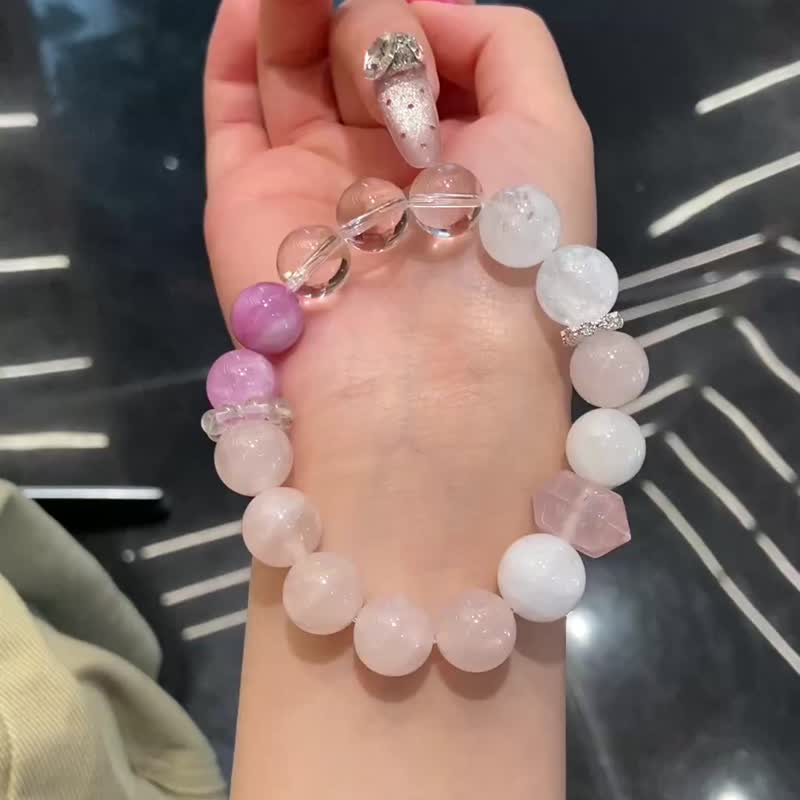 冰莓絮语 白幽灵白水晶粉水晶紫锂辉多宝水晶手链 招桃花姻缘手链 - 手链/手环 - 玉石 