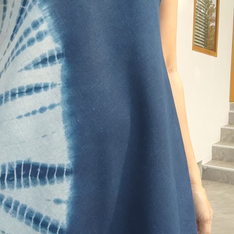 Sleeveless Summer Dress - 双层扎染连身裙 - 洋装/连衣裙 - 棉．麻 蓝色