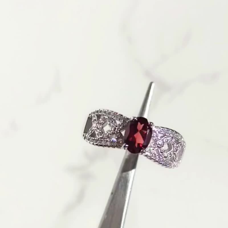 Rosen'marry/红榴石纯银戒指 925 纯银镀铑 - 戒指 - 纯银 红色