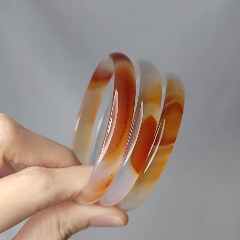 冰种 玛瑙 玉瓍 富贵 叮当镯 玉振金声 3只一组 手镯 18.7cm 单品 - 手链/手环 - 宝石 橘色