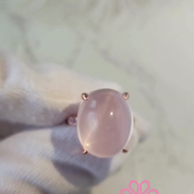 23 克拉天然蔷薇石与坦桑石戒指，925 纯银戒台，玫瑰金镀层，尺寸 56 - 戒指 - 纯银 粉红色