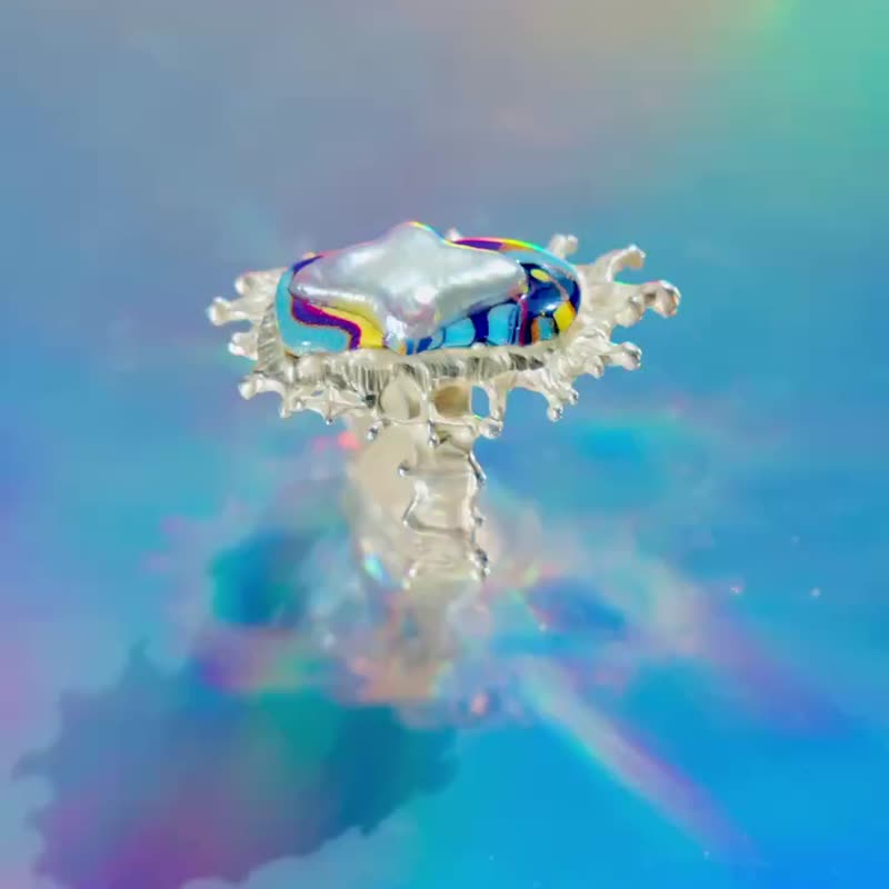 幻物星空之门手工纯银戒指可调节 日系 珍珠 - 戒指 - 纯银 