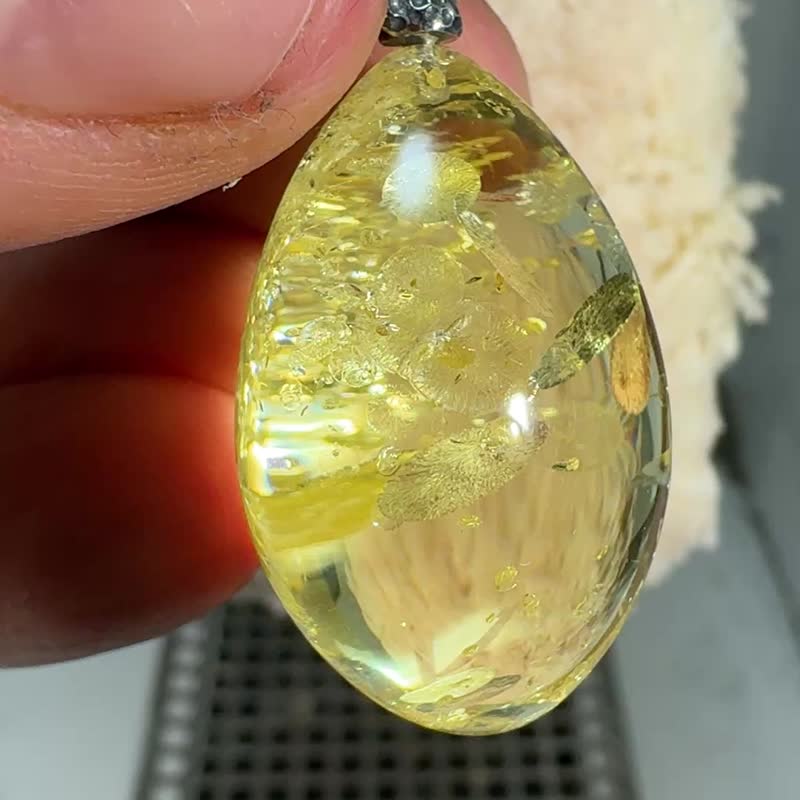 优雅透明原矿波罗的海琥珀吊坠，波罗的海琥珀吊坠 - 项链 - 半宝石 透明