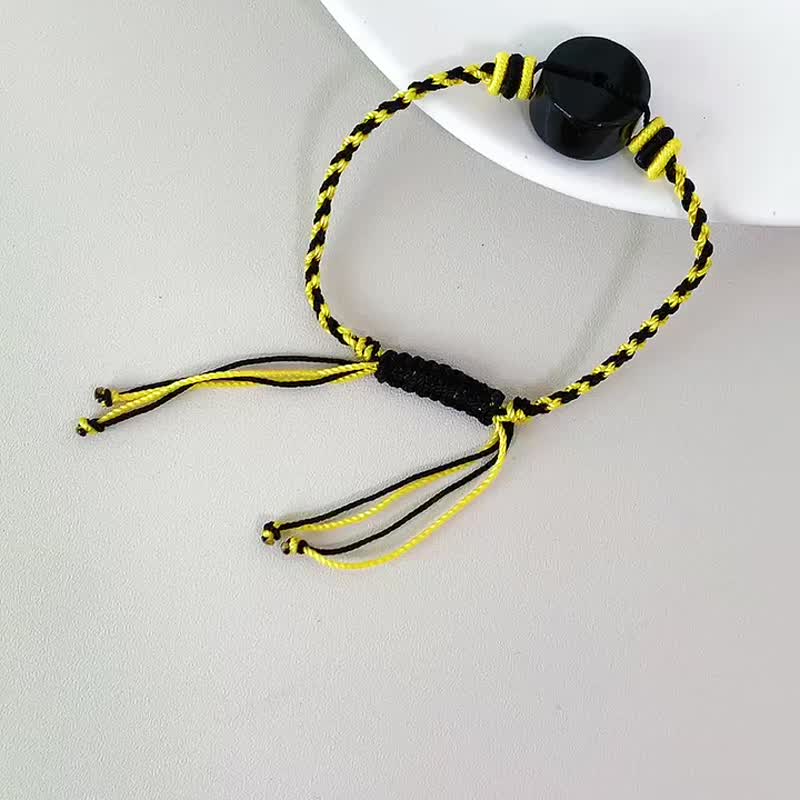 天然缅甸翡翠A玉墨翠平安扣可调节手绳 能量石 - 手链/手环 - 玉石 