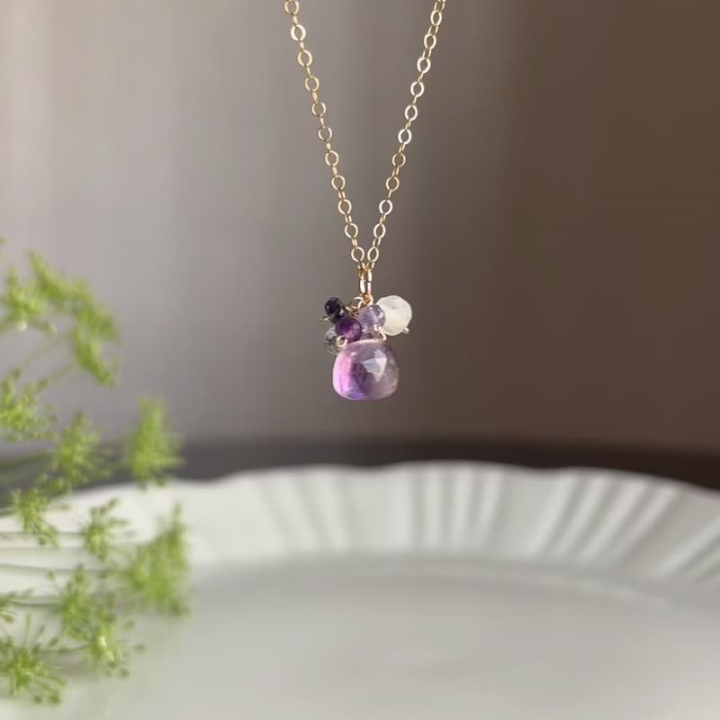 14KGF 紫水晶 托帕石 月光石 项链 - 项链 - 宝石 紫色