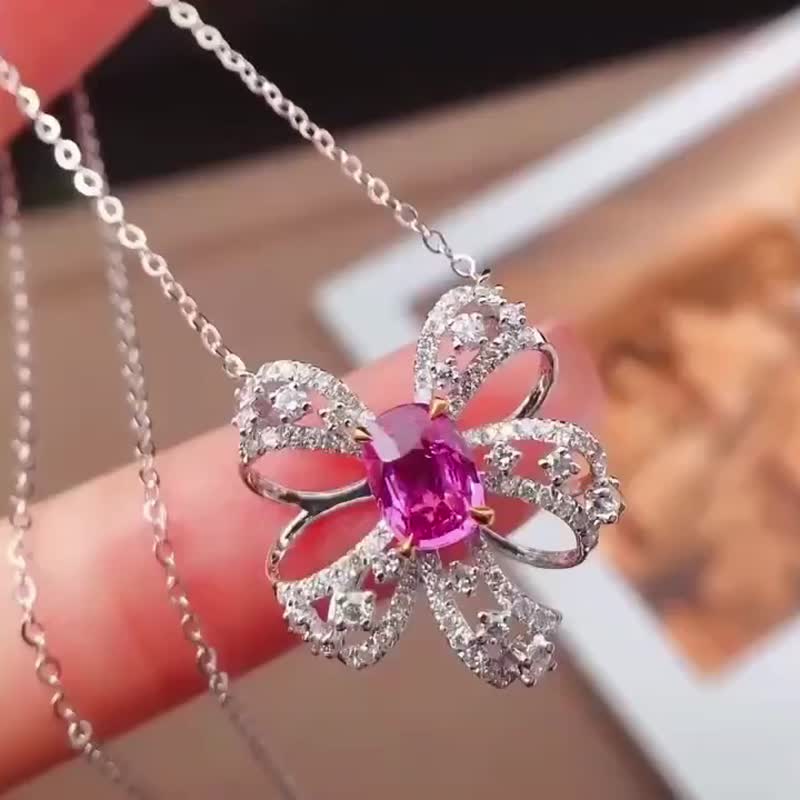 帕帕拉恰宝石锁骨链(祖母绿.蓝宝石.红宝石.碧玺.尖晶石) - 锁骨链 - 宝石 粉红色