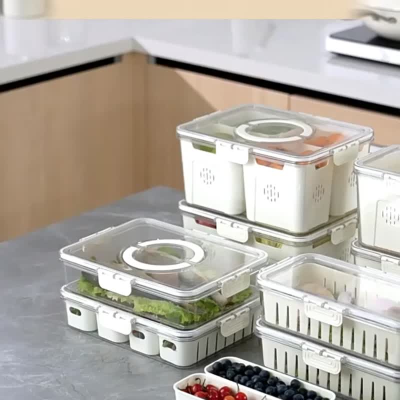 SHCJ生活采家 DripFresh手提加厚分格沥水保鲜盒-6L大款4分格 - 便当盒/饭盒 - 塑料 透明